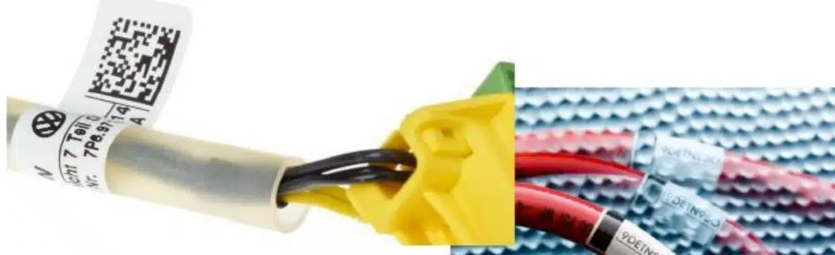 Étiquettes 3M FP0354EG enroulées sur des câbles et faisceaux électriques