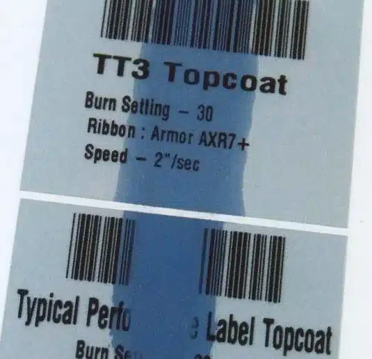 Codes-barres imprimés en transfert thermique sur un revêtement TT3
